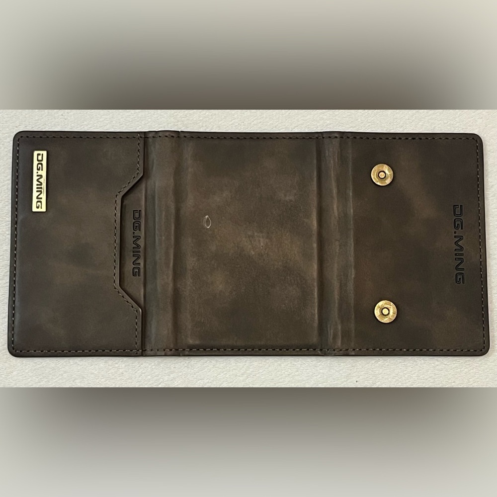DG.MING Brown Leather Tri-Fold Magnetic Wallet - Picture 6 of 13